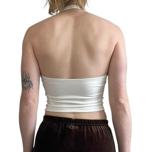 SHEIN White One Shoulder Gold Chain Strap Halter Neck Cropped Top - Picture 4 of 8